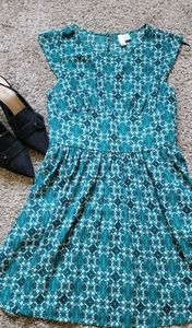 Forever 21 Turquoise Geometric Print Short Dress with Open back and Zipper